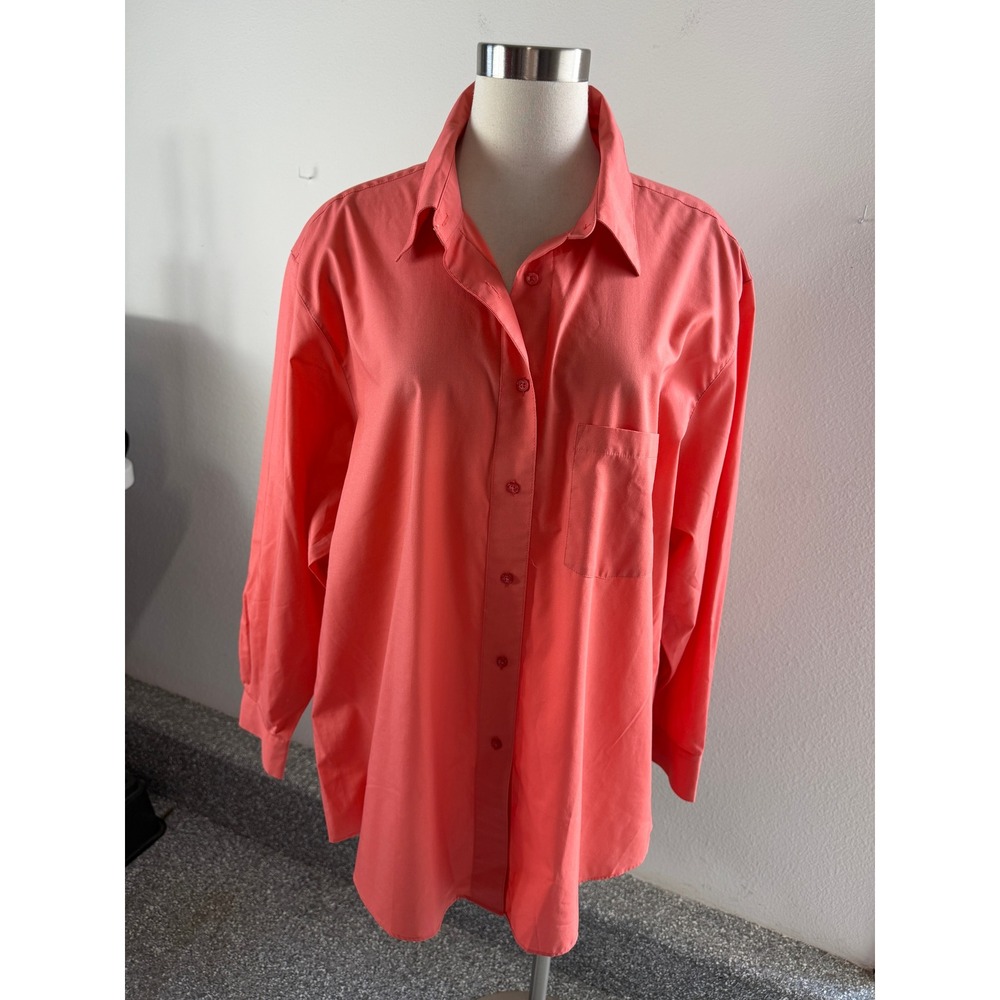 Foxcroft Womens Plus 22W Wrinkle Free Coral Orange Button Up Shirt Blouse